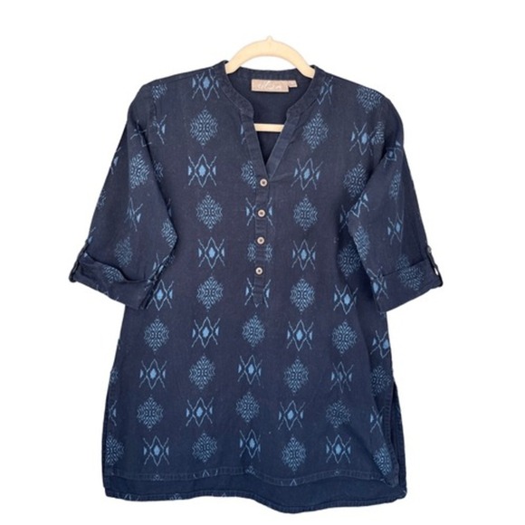 Utsa Cotton Tunic‎ Top Geometric Print 3/4 Sleeve Casual Blouse Medium - Picture 1 of 5
